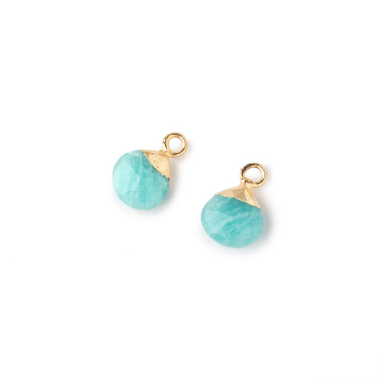 7mm Gold Leafed Amazonite Faceted Heart Set of 2 Pendants