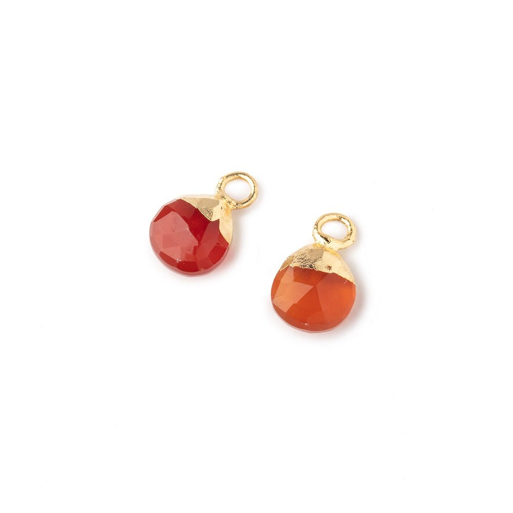 7mm Gold Leafed Carnelian Faceted Heart Set of 2 Pendants