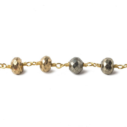 7mm Gold plated Pyrite & Pyrite faceted rondelle Gold plated Chain by the foot