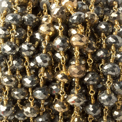 7mm Gold plated Pyrite & Pyrite faceted rondelle Gold plated Chain by the foot