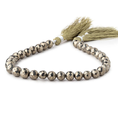 7mm Golden Pyrite faceted round beads 8 inch 32 pieces
