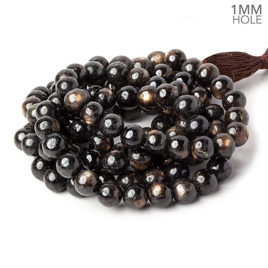 7-7.5mm Golden Sheen Chocolate Sapphire Large hole Plain Rounds 16 inch 56 beads A