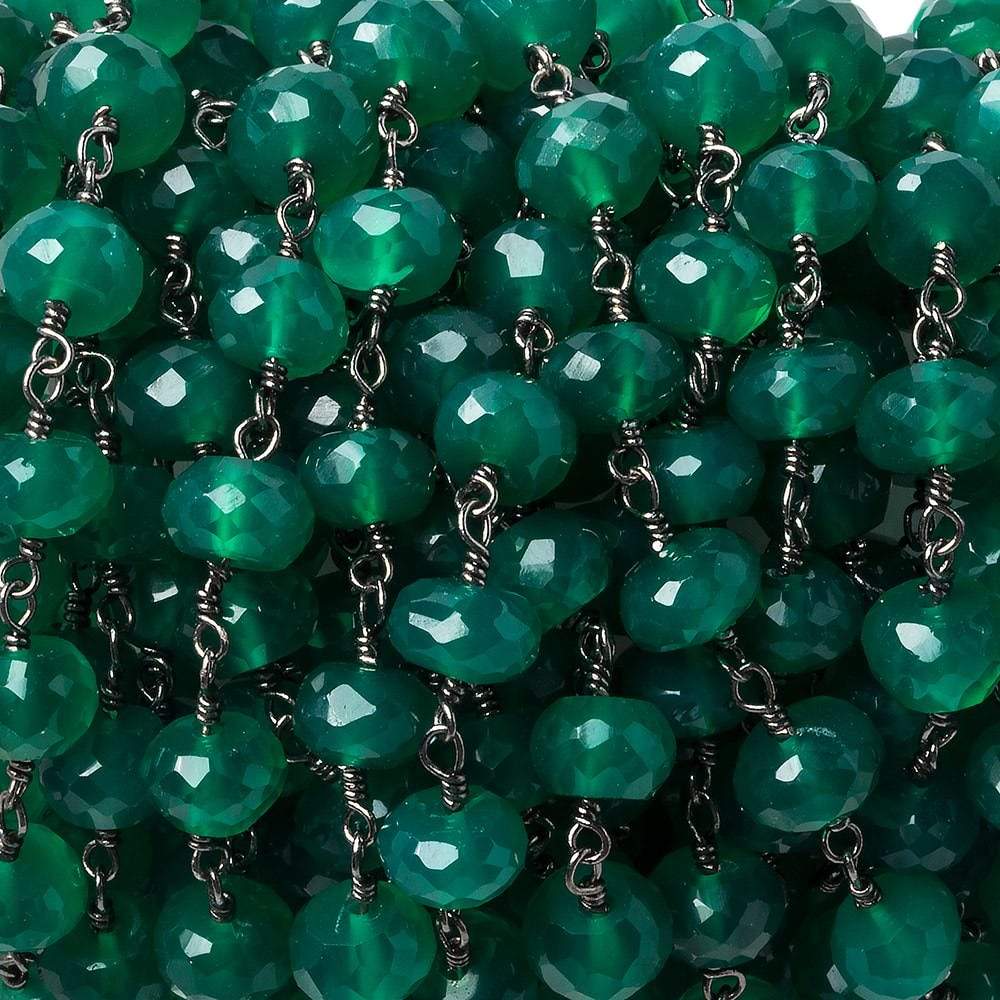 7mm Green Onyx faceted rondelle Black Gold Chain by the foot 25 pieces