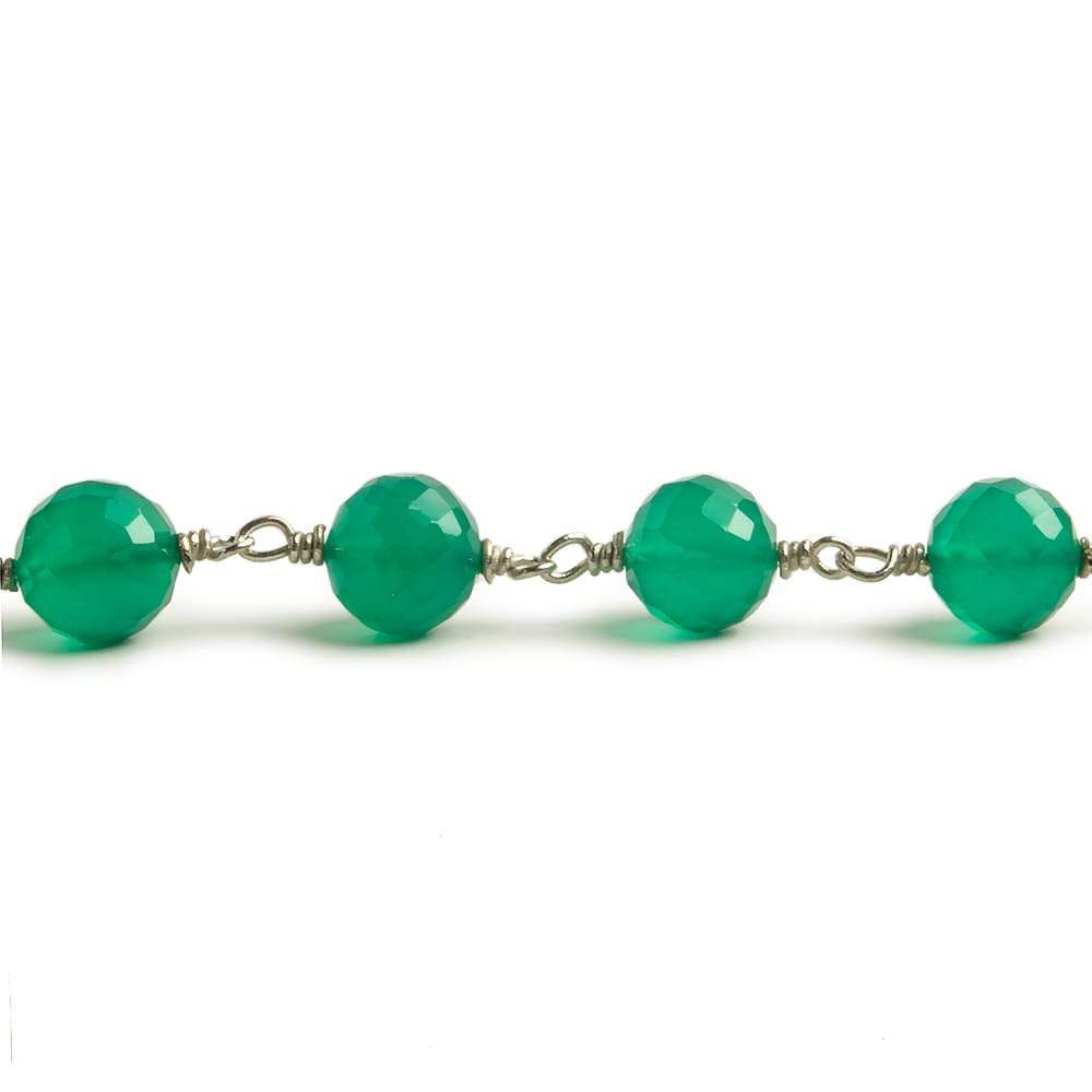 7mm Green Onyx faceted round .925 Silver Chain by the foot 24 pieces