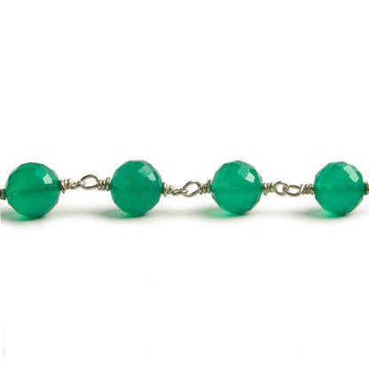 7mm Green Onyx faceted round .925 Silver Chain by the foot 24 pieces