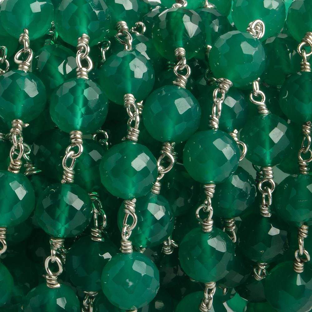 7mm Green Onyx faceted round .925 Silver Chain by the foot 24 pieces