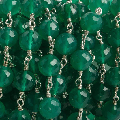 7mm Green Onyx faceted round .925 Silver Chain by the foot 24 pieces
