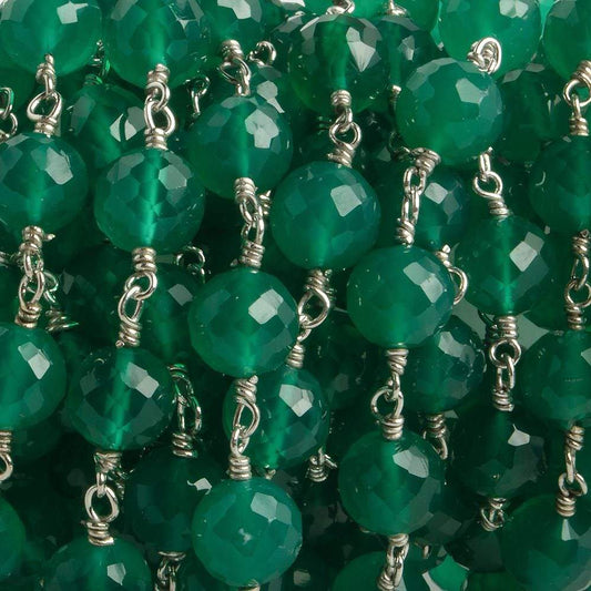 7mm Green Onyx faceted round .925 Silver Chain by the foot 24 pieces