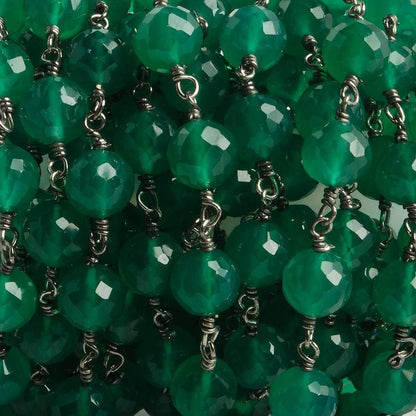 7mm Green Onyx faceted round Black Gold .925 Silver Chain by the foot 24 pieces