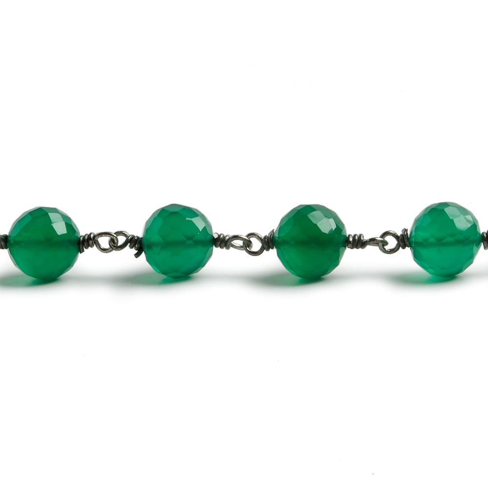 7mm Green Onyx faceted round Black Gold .925 Silver Chain by the foot 24 pieces