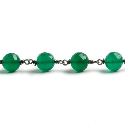 7mm Green Onyx faceted round Black Gold .925 Silver Chain by the foot 24 pieces