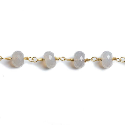 7mm Grey Chalcedony faceted rondelle Gold Chain by the foot 26 beads