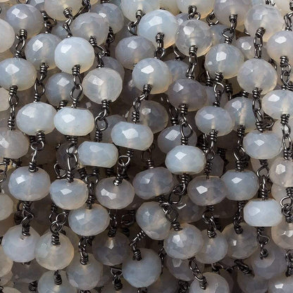 7mm Grey Chalcedony rondelle Black Gold Chain by the foot 27 pieces