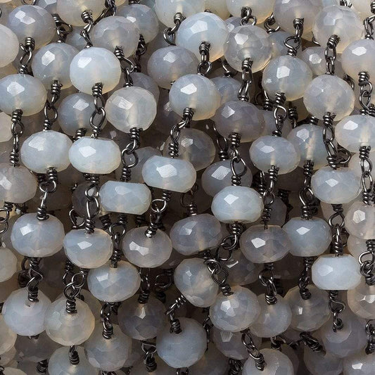 7mm Grey Chalcedony rondelle Black Gold Chain by the foot 27 pieces