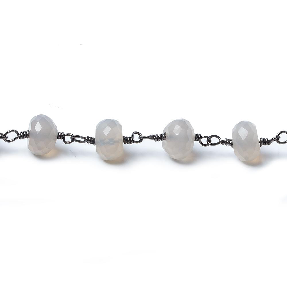 7mm Grey Chalcedony rondelle Black Gold Chain by the foot 27 pieces