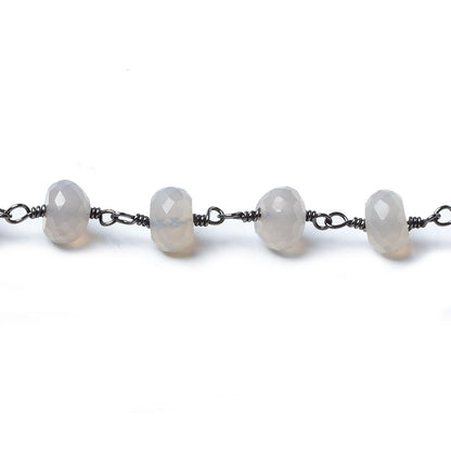 7mm Grey Chalcedony rondelle Black Gold Chain by the foot 27 pieces