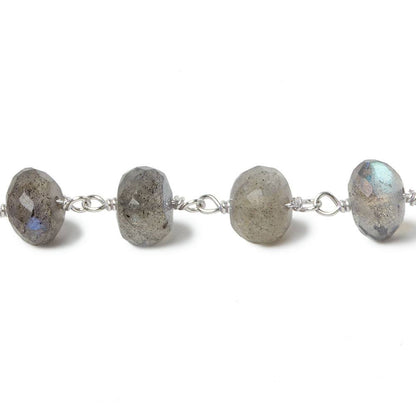 7mm Labradorite Beads Faceted Rondelle with Sterling Silver Chain