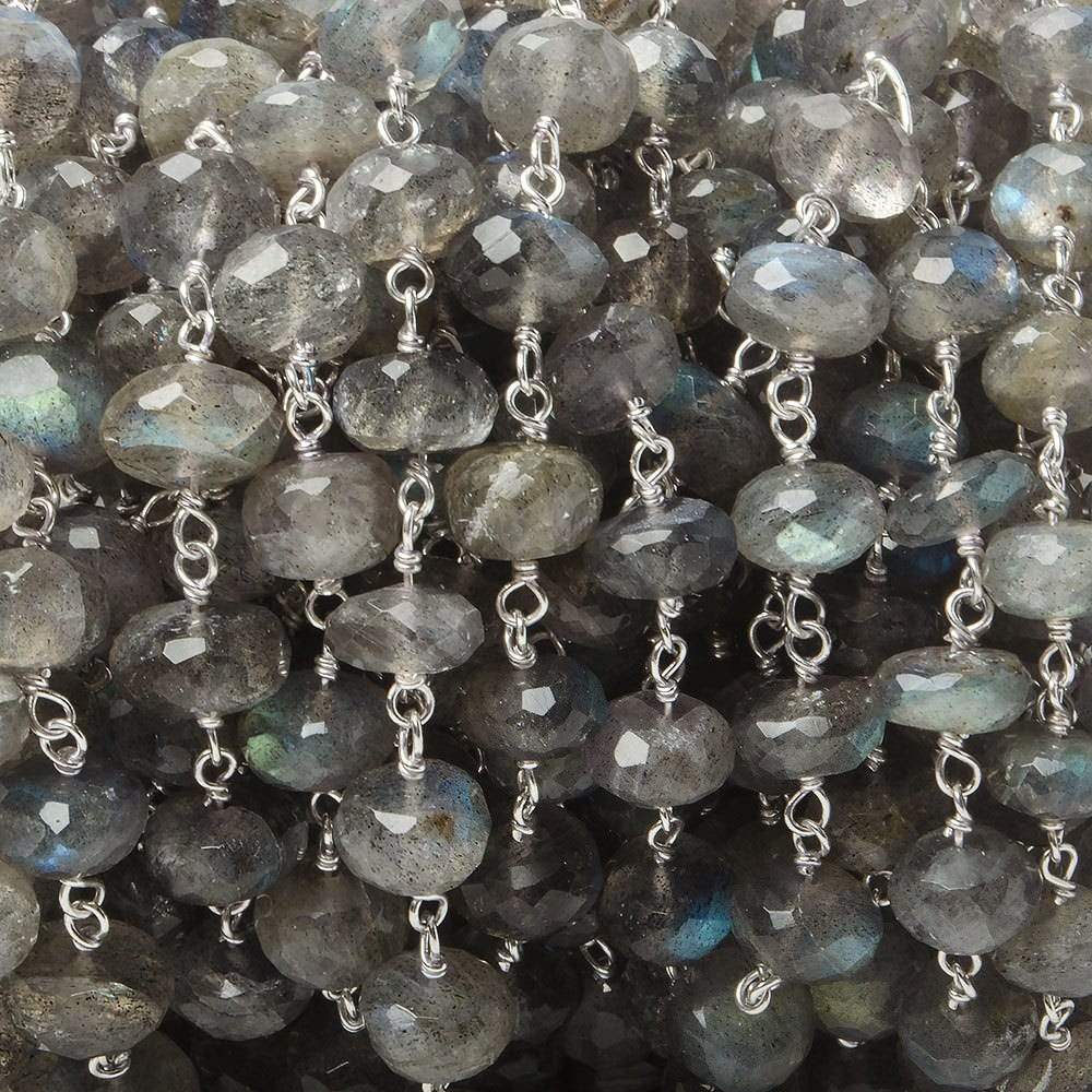 7mm Labradorite Beads Faceted Rondelle with Sterling Silver Chain