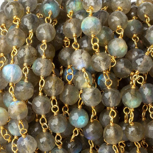 7mm Labradorite faceted round AAA Vermeil Chain by the foot 23 beads per