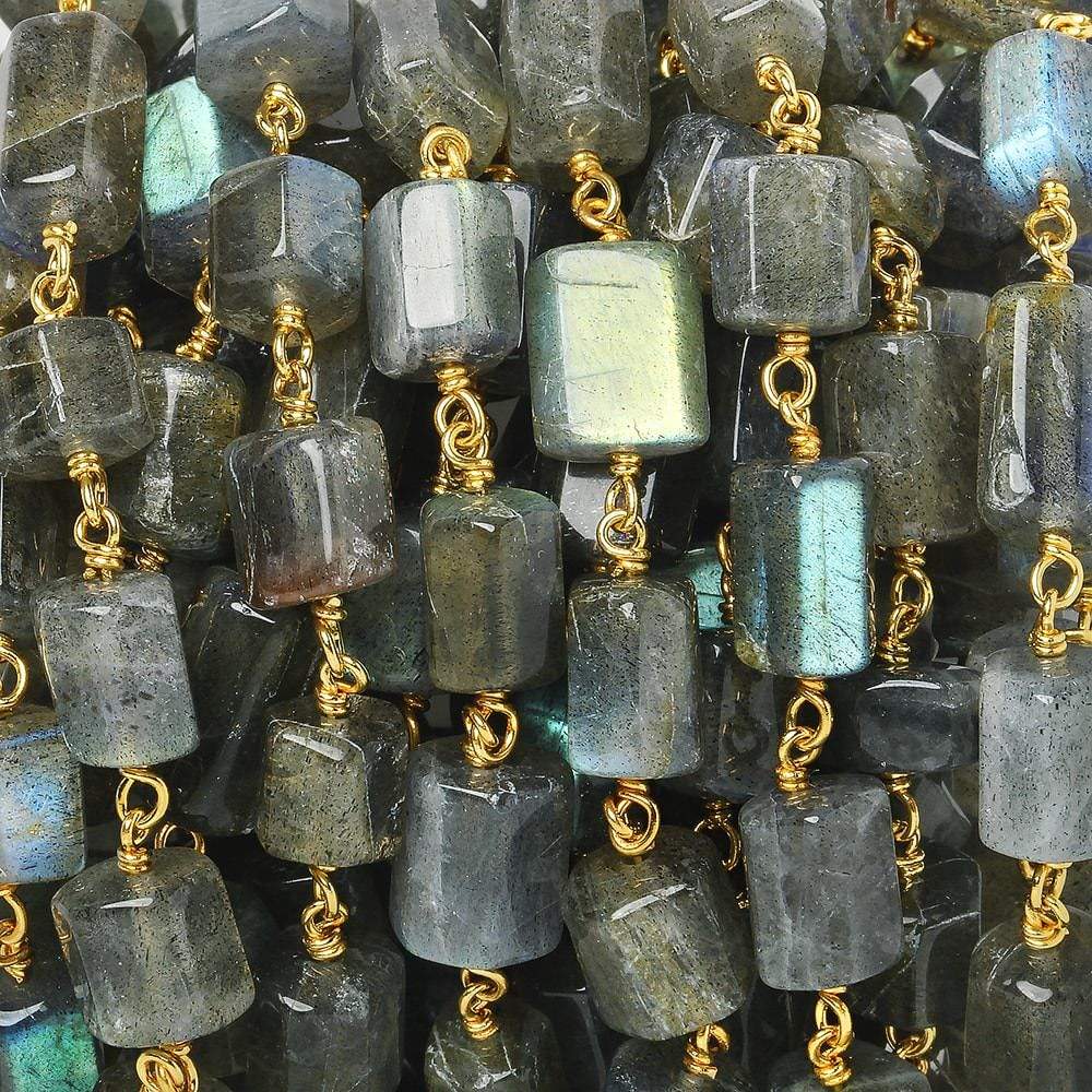 7mm Labradorite Hexagon Vermeil Chain by the foot 22 pieces