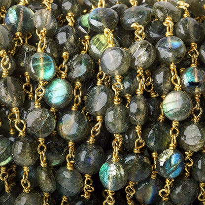 7mm Labradorite plain coin Vermeil Chain by the foot