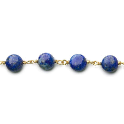 7mm Lapis Lazuli plain coin Vermeil Chain by the foot