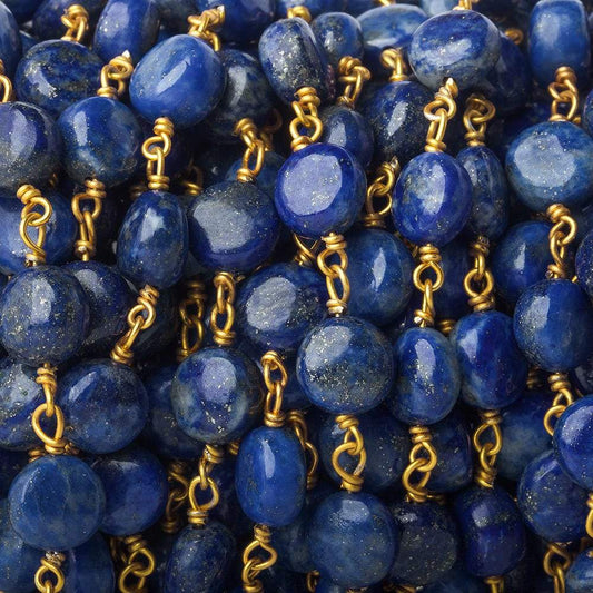 7mm Lapis Lazuli plain coin Vermeil Chain by the foot
