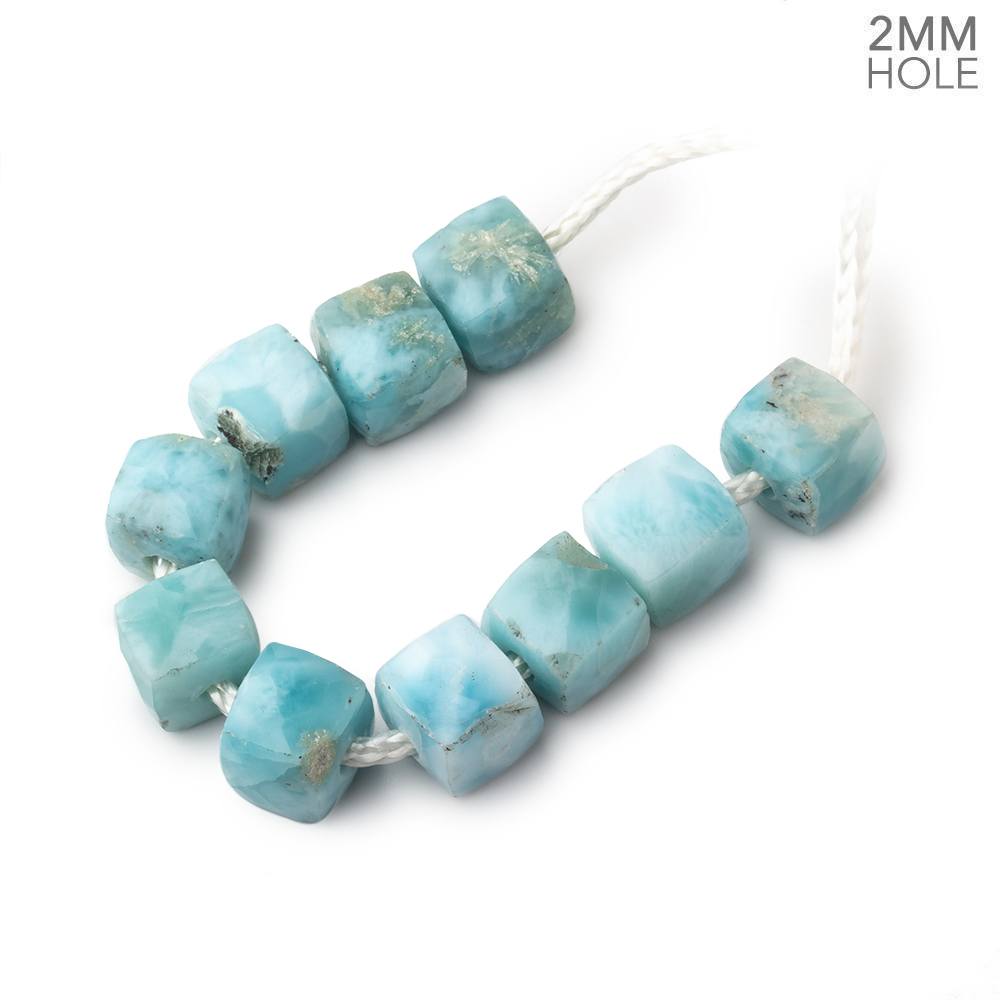 7mm Larimar 2mm Large Hole Faceted Cube Beads Set of 10