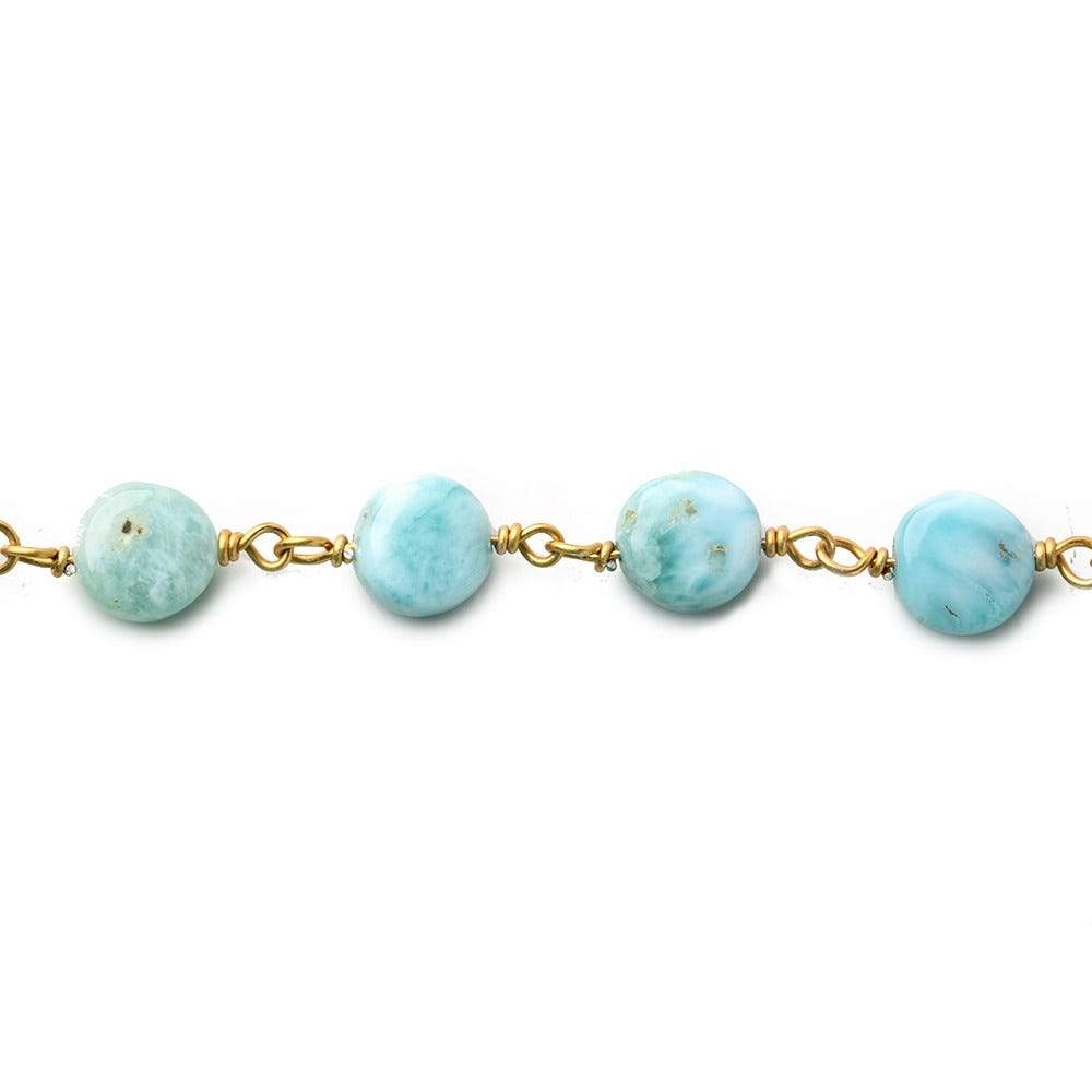 7mm Larimar plain coin Vermeil Chain by the foot