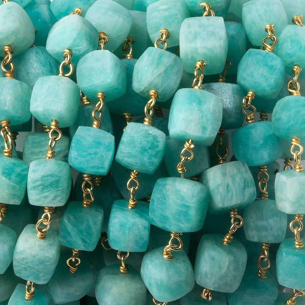 7mm Matte Amazonite cube Vermeil Chain by the foot 24 beads