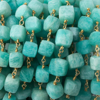7mm Matte Amazonite cube Vermeil Chain by the foot 24 beads