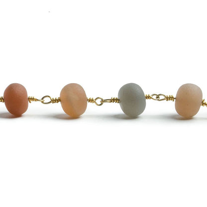 7mm Matte Multi Color Moonstone rondelle Gold plated Chain by the foot with approximately 25 pieces