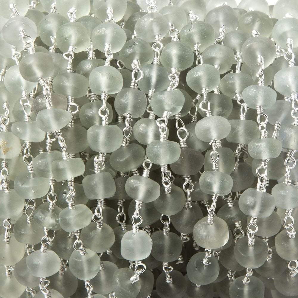 7mm Matte Prasiolite plain rondelle Silver plated Chain by the foot 28 pieces