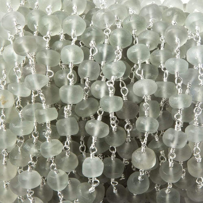 7mm Matte Prasiolite plain rondelle Silver plated Chain by the foot 28 pieces