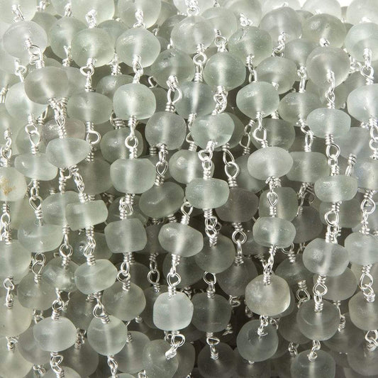 7mm Matte Prasiolite plain rondelle Silver plated Chain by the foot 28 pieces