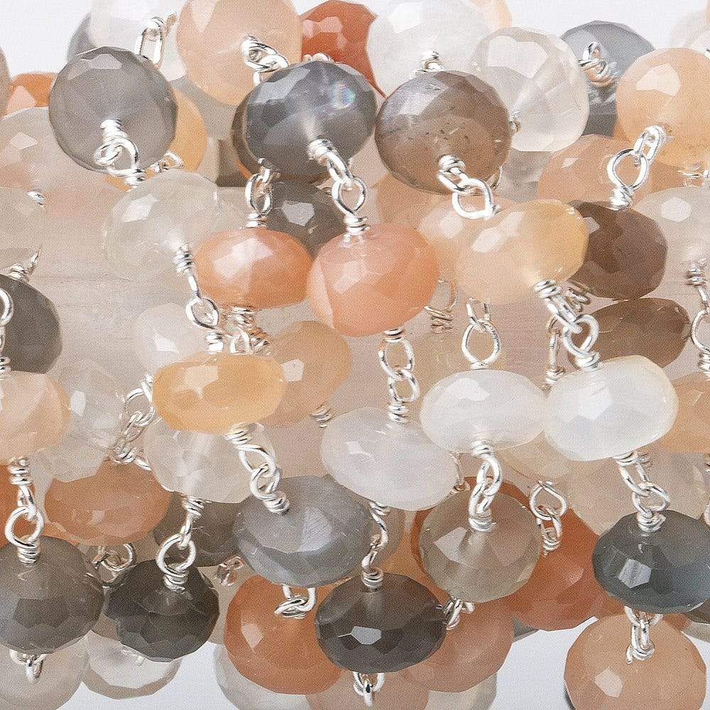 7mm Moonstone Sterling Silver Chain by the foot