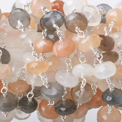 7mm Moonstone Sterling Silver Chain by the foot