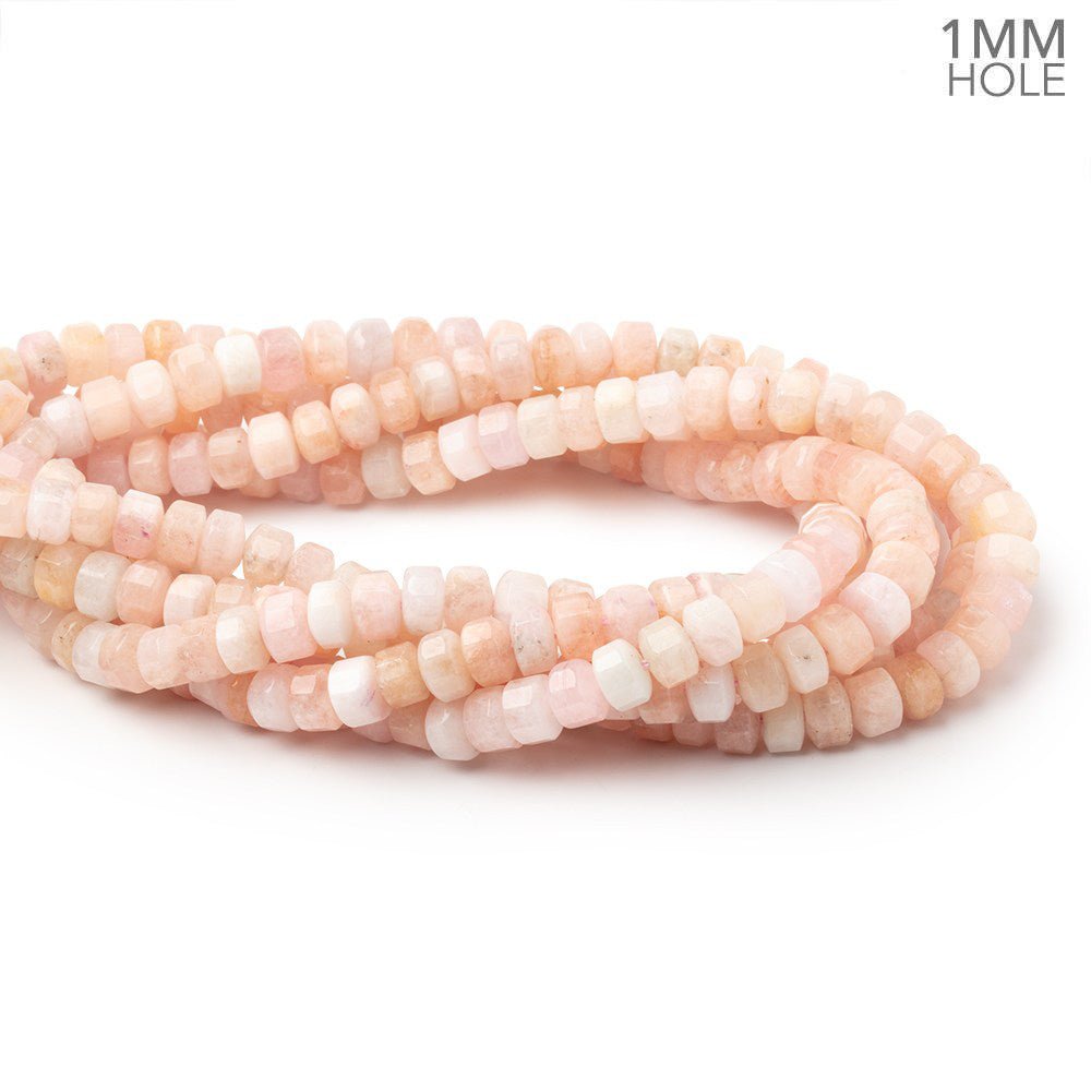 7mm Morganite Hexagon Tube 16 inch 75 Beads 1mm Drill Hole