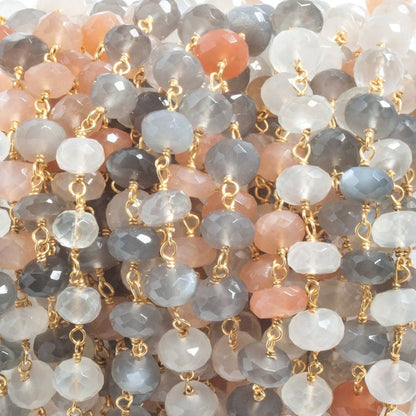 7mm Multi Moonstone faceted rondelle Vermeil Chain by the foot 30 beads