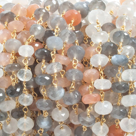 7mm Multi Moonstone faceted rondelle Vermeil Chain by the foot 30 beads