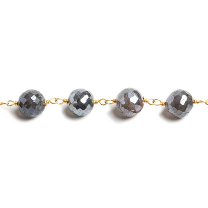 7mm Mystic Labradorite faceted round Gold Chain by the foot 24 beads
