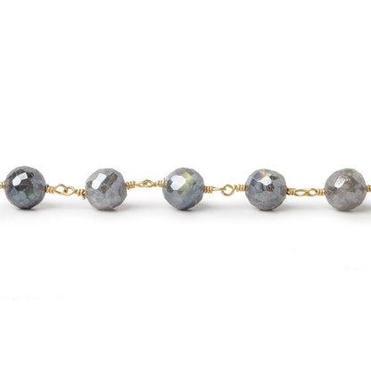 7mm Mystic Labradorite faceted round Gold plated Chain by the foot 22 pcs