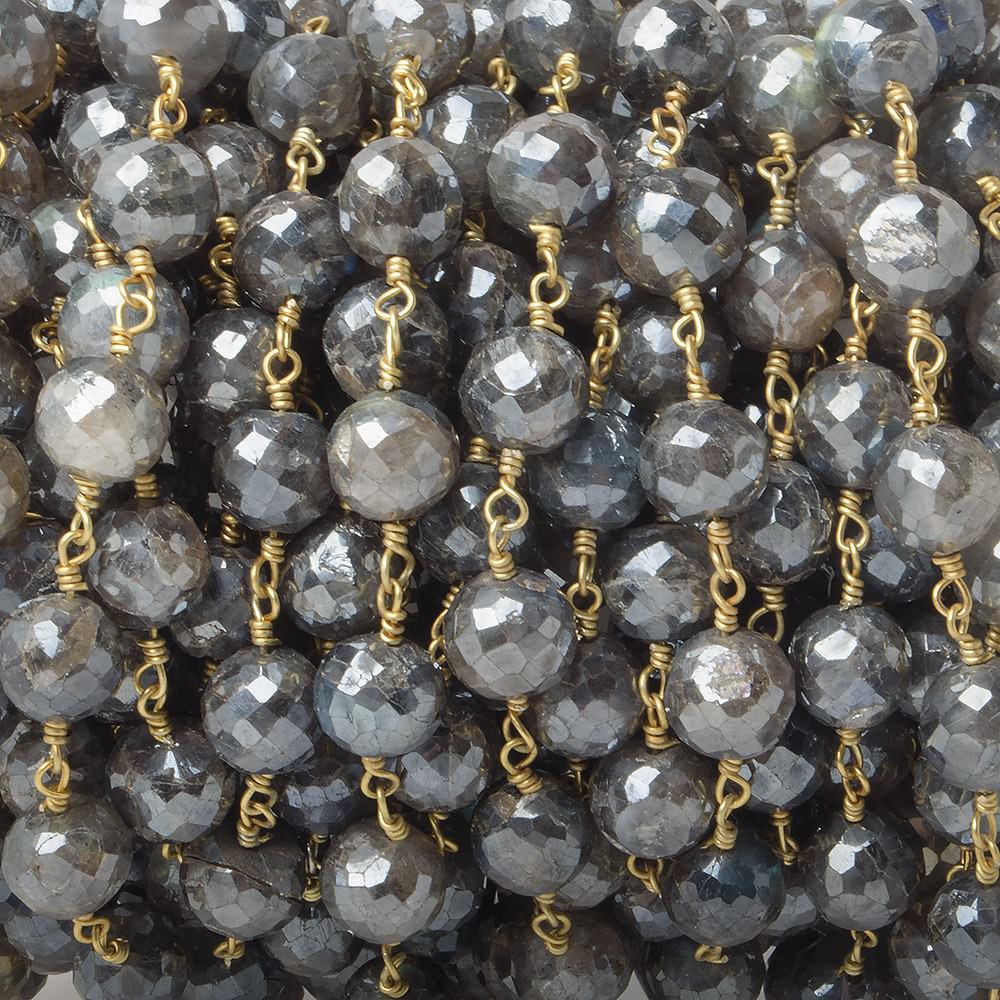 7mm Mystic Labradorite faceted round Gold plated Chain by the foot 22 pcs