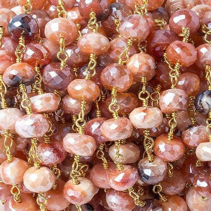 7mm Mystic Multi Gem faceted rondelle Gold Chain by the foot 26 beads
