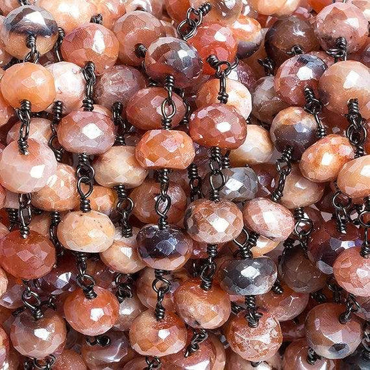 7mm Mystic Multi Gem faceted rondelle Black Gold .925 Silver Chain by the foot 26 beads