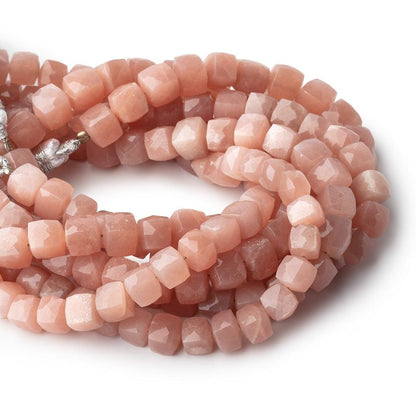 7mm Peach Moonstone Faceted Cube Beads 8 inch 28 pieces A