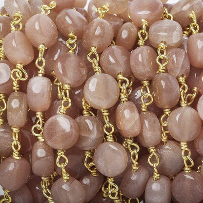 7mm Peach Moonstone puffy plain coin Vermeil Chain by the foot 23 pcs AA