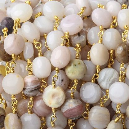 7mm Pink Peruvian Opal plain coin Gold plated Chain by the foot