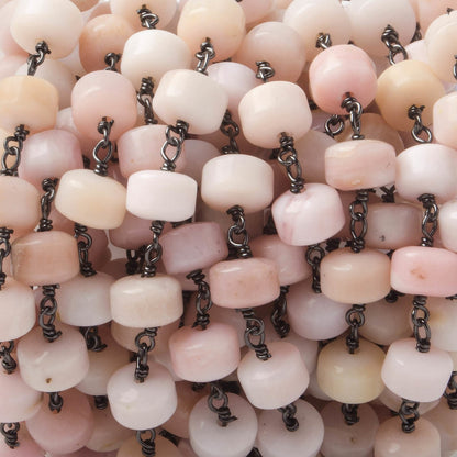 7mm Pink Peruvian Opal Plain Heshi Black Gold Plated Chain by the foot 28 pcs