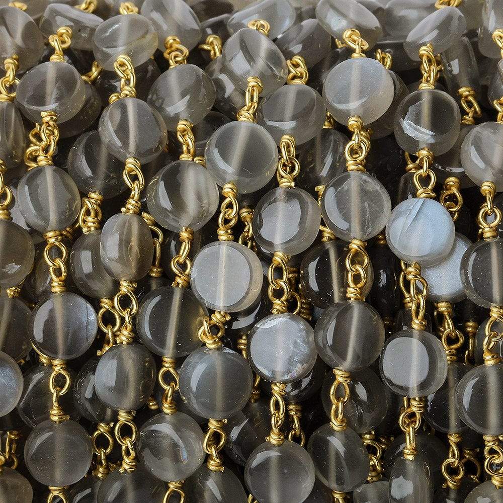 7mm Platinum Grey Moonstone  plain coin Vermeil Chain by the foot